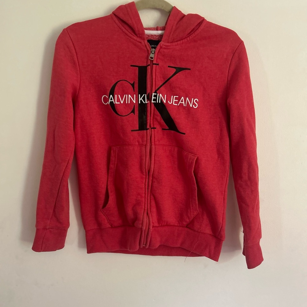 Calvin Klein Jeans Red Hooded Sweatshirt Casual Style